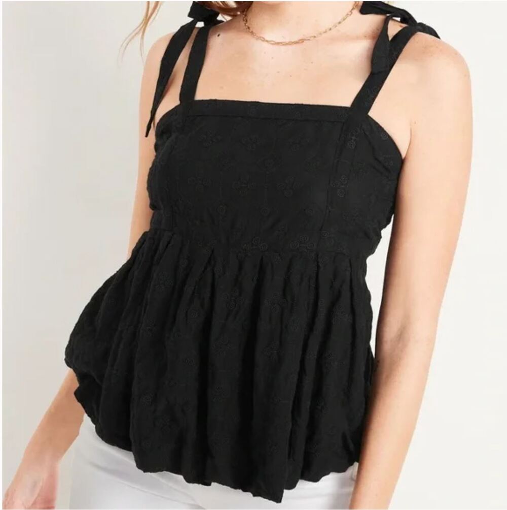 NEW Old Navy Tie-Shoulder Embroidered Babydoll Cami Swing Top XXL Peplum Eyelet